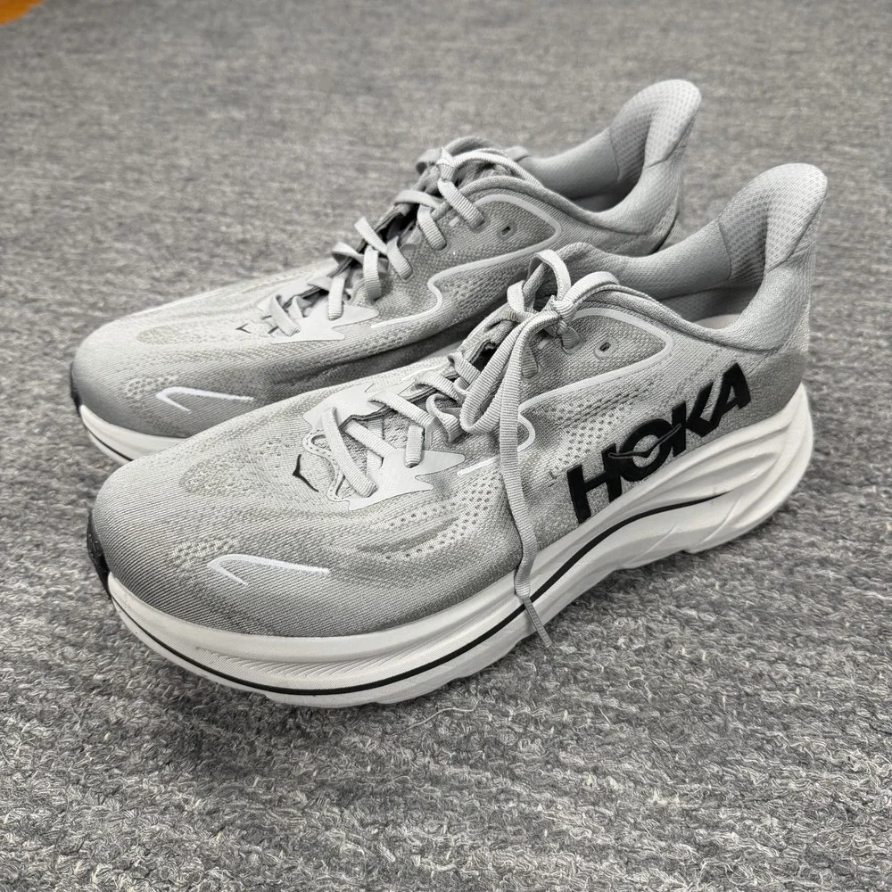 Hoka One One Clifton 10 Shoes Mens 11 2E Wide Gray Run Workout Jog Walk Train